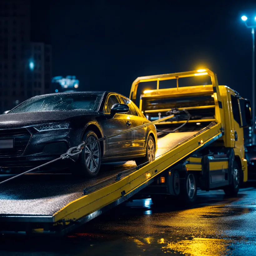 Fahrzeug wird auf Abschleppwagen geladen